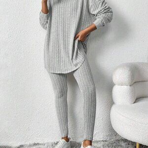 SHEIN Gray Ribbed Knit Set